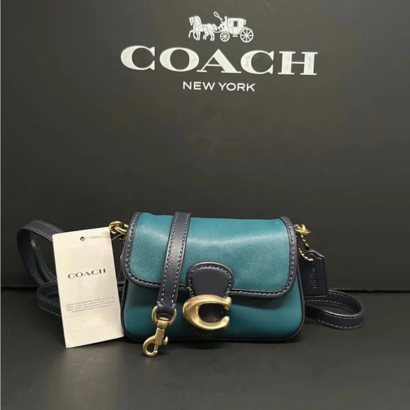 Coach Tabby 13 In Colorblock mini C Metal Purse Leather crossbody bag NWT Blue - Picture 6 of 10